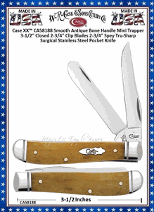 W.R. Case & Son's Cutlery CA58188 CASE XX� Smooth Antique Bone Handle Fluted Bolsters Mini Trapper Pocket Knife