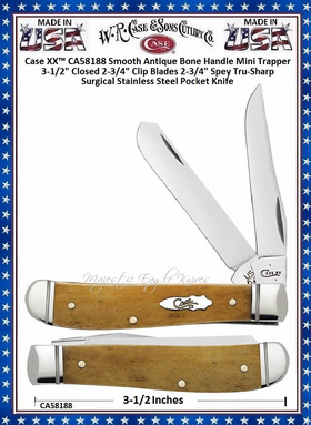 W.R. Case & Son's Cutlery CA58188 CASE XX� Smooth Antique Bone Handle Fluted Bolsters Mini Trapper Pocket Knife