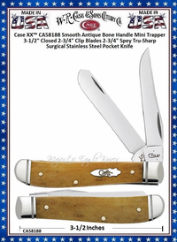 W.R. Case & Son's Cutlery CA58188 CASE XX� Smooth Antique Bone Handle Fluted Bolsters Mini Trapper Pocket Knife