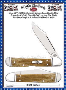 W.R. Case & Son's Cutlery CA58186 Case XX� Smooth Antique Bone Handle Mini Copperlock 3-5/8" Closed 2-3/4" Locking Clip Blade Tru-Sharp Surgical Stainless Steel Pocket Knife
