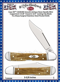 W.R. Case & Son's Cutlery CA58186 Case XX� Smooth Antique Bone Handle Mini Copperlock 3-5/8" Closed 2-3/4" Locking Clip Blade Tru-Sharp Surgical Stainless Steel Pocket Knife