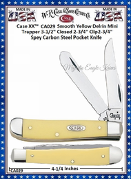W.R. Case & Sons Cutlery CA029 Case XX� Smooth Yellow Delrin Handle Mini Trapper 3-1/2" Closed 2-3/4" Clip 2-3/4" Spey Blade Carbon Steel Pocket Knife 