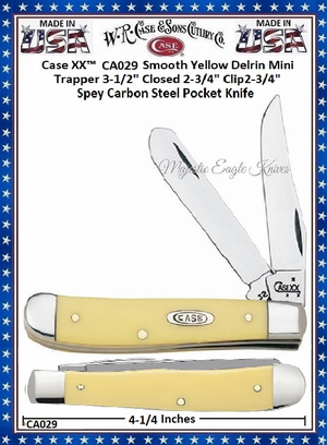 W.R. Case & Sons Cutlery CA029 Case XX™ Smooth Yellow Delrin Handle Mini Trapper 3-1/2" Closed 2-3/4" Clip 2-3/4" Spey Blade Carbon Steel Pocket Knife W.R. Case & Sons Cutlery CA029 Case XX™ Smooth Yellow Delrin Handle Mini Trapper 3-1/2" Closed 2-3/4" Clip 2-3/4" Spey Blade Carbon Steel Pocket Knife