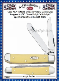 W.R. Case & Sons Cutlery CA029 Case XX� Smooth Yellow Delrin Handle Mini Trapper 3-1/2" Closed 2-3/4" Clip 2-3/4" Spey Blade Carbon Steel Pocket Knife 