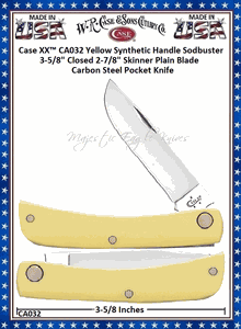 W.R. Case & Sons Cutlery CA032 Case XX� Yellow Synthetic Handle Sodbuster 3/5/8" Closed 2-7/8" Skinner Blade Carbon Steel Pocket Knife