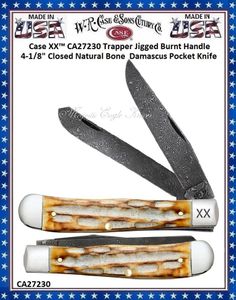 W.R. Case & Sons Cutlery CA27230 Case XX� Trapper Jigged Burnt Bone Handle 4-1/8" Closed Damascus Pocket Knife