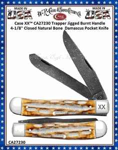 W.R. Case & Sons Cutlery CA27230 Case XX� Trapper Jigged Burnt Bone Handle 4-1/8" Closed Damascus Pocket Knife