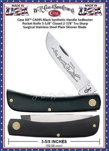 W.R. Case & Sons Cutlery CA095 Case XX Sodbuster Jr Pocket Knife 3-5/8" Closed, 2-7/8" Skinner Etched Stainless Steel Plain Blade Jet-Black Synthetic Handle