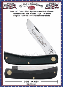 W.R. Case & Sons Cutlery CA095 Case XX� Sodbuster Jr Pocket Knife 3-5/8" Closed, 2-7/8" Skinner Etched Stainless Steel Plain Blade Jet-Black Synthetic Handle