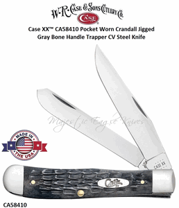 W.R. Case & Son's Cutlery CA58410 Case XX� Pocket Worn Crandall Jigged Gray Bone HandleTrapper CV Steel Pocket Knife          