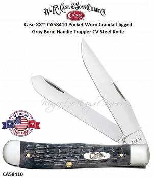 W.R. Case & Son's Cutlery CA58410 Case XX™ Pocket Worn Crandall Jigged Gray Bone HandleTrapper CV Steel Pocket Knife W.R. Case & Son's Cutlery CA58410 Case XX™ Pocket Worn Crandall Jigged Gray Bone HandleTrapper CV Steel Pocket Knife