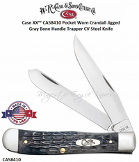 W.R. Case & Son's Cutlery CA58410 Case XX� Pocket Worn Crandall Jigged Gray Bone HandleTrapper CV Steel Pocket Knife          