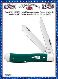 W.R. Case & Son's Cutlery CA64531 Case XX Mini Trapper Spruce Green Synthetic Handle 4-1/8" Closed Stainless Steel Blade Pocket Knife