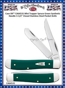 W.R. Case & Son's Cutlery CA64531 Case XX� Mini Trapper Spruce Green Synthetic Handle 4-1/8" Closed Stainless Steel Blade Pocket Knife