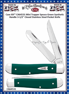 W.R. Case & Son's Cutlery CA64531 Case XX� Mini Trapper Spruce Green Synthetic Handle 4-1/8" Closed Stainless Steel Blade Pocket Knife