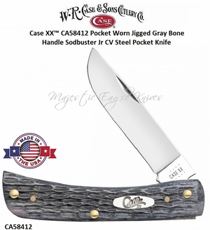 W.R. Case & Son's Cutlery CA58412 Case XX™ Pocket Worn Crandall Jigged Gray Bone Handle Sodbuster Jr CV Steel Pocket Knife W.R. Case & Son's Cutlery CA58412 Case XX™ Pocket Worn Crandall Jigged Gray Bone Handle Sodbuster Jr CV Steel Pocket Knife