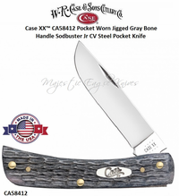 W.R. Case & Son's Cutlery CA58412 Case XX� Pocket Worn Crandall Jigged Gray Bone Handle Sodbuster Jr CV Steel Pocket Knife