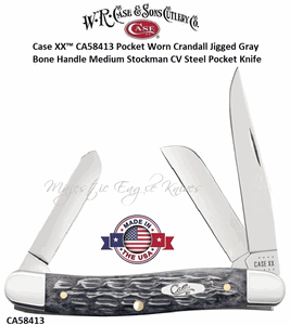 W.R. Case & Son's Cutlery CA58413 Case XX� Pocket Worn Crandall Jigged Gray Bone Handle Medium Stockman CV Steel Pocket Knife 