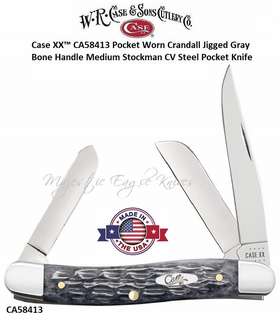 W.R. Case & Son's Cutlery CA58413 Case XX™ Pocket Worn Crandall Jigged Gray Bone Handle Medium Stockman CV Steel Pocket Knife W.R. Case & Son's Cutlery CA58413 Case XX™ Pocket Worn Crandall Jigged Gray Bone Handle Medium Stockman CV Steel Pocket Knife