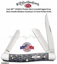 W.R. Case & Son's Cutlery CA58413 Case XX� Pocket Worn Crandall Jigged Gray Bone Handle Medium Stockman CV Steel Pocket Knife 