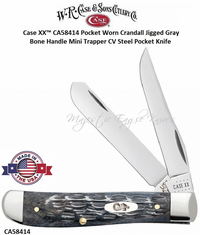 W.R. Case & Son's Cutlery CA58414 Case XX� Pocket Worn Crandall Jigged Gray Bone Handle Mini Trapper CV Steel Pocket Knife 