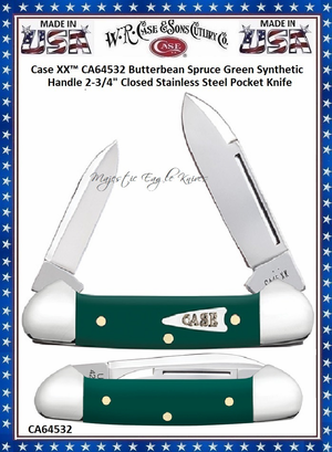W.R. Case & Son's Cutlery  CA64532 Case XX� Butterbean Spruce Green Synthetic Handle 2-3/4" Closed Stainless Steel Blade Pocket Knife