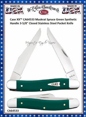 W.R. Case & Son's Cutlery CA64533 Case XX™ Muskrat Spruce Green Synthetic Handle 3-7/8" Closed Stainless Steel Blade Pocket Knife W.R. Case & Son's Cutlery CA64533 Case XX™ Muskrat Spruce Green Synthetic Handle 3-7/8" Closed Stainless Steel Blade Pocket Knife