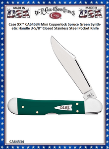W.R. Case & Son's Cutlery CA64534 Case XX Mini Copperlock Spruce Green Synthetic Handle 3-5/8" Closed Stainless Steel Blade Pocket Knife