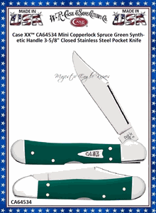 W.R. Case & Son's Cutlery CA64534 Case XX� Mini Copperlock Spruce Green Synthetic Handle 3-5/8" Closed Stainless Steel Blade Pocket Knife