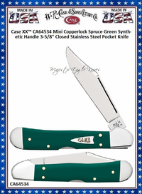 W.R. Case & Son's Cutlery CA64534 Case XX� Mini Copperlock Spruce Green Synthetic Handle 3-5/8" Closed Stainless Steel Blade Pocket Knife