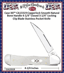 W.R. Case & Sons Cutlery CA13319 Case XX� Copperlock Smooth Natural Bone Handle 4-1/4" Closed 3-1/4" Locking Clip Blade Stainless Pocket Knife