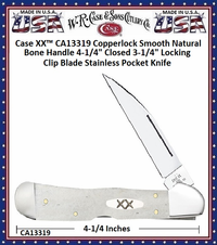 W.R. Case & Sons Cutlery CA13319 Case XX� Copperlock Smooth Natural Bone Handle 4-1/4" Closed 3-1/4" Locking Clip Blade Stainless Pocket Knife