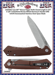 W.R. Case & Sons Cutlery CA64692 Case XX™ Kinzua Flipper Knife Closed Length 4-3/4" 3-3/8" Embellished Brown Milled Aluminum Handle CPM-S35VN Stonewashed Stainless Steel Spear Blade W.R. Case & Sons Cutlery CA64692 Case XX™ Kinzua Flipper Knife Closed Length 4-3/4" 3-3/8" Embellished Brown Milled Aluminum Handle CPM-S35VN Stonewashed Stainless Steel Spear Blade