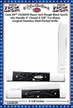 W.R. Case & Sons Cutlery CA18239 Case XX� Razor Jack Rough Black Synthetic Handle 3" Closed 3-7/8" Tru-Sharp Surgical Stainless Steel Pocket Knife