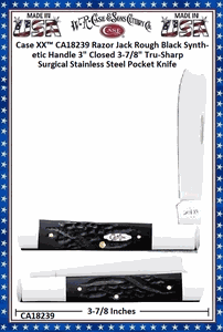 W.R. Case & Sons Cutlery CA18239 Case XX� Razor Jack Rough Black Synthetic Handle 3" Closed 3-7/8" Tru-Sharp Surgical Stainless Steel Pocket Knife