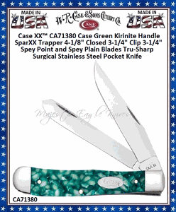 W.R. Case & Sons Cutlery CA71380 Case XX� Trapper Green Sparxx Kirinite Sparx Handle Tru-Sharp Stainless Steel Pocket Knife