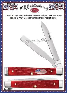 W.R. Case & Sons Cutlery CA10847 Case XX Baby Doc Stars & Stripes Dark Red Bone Handle 2-7/8" Closed Stainless Steel Pocket Knife