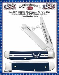 W.R. Case & Sons Cutlery CA32416 Case XX™ U.S. Air Force™ Mini Trapper Embellished Smooth Blue Synthetic Handle 3-1/2" Closed 2-3/4" Clip 2-3/4" Spey Blade Pocket Knife W.R. Case & Sons Cutlery CA32416 Case XX™ U.S. Air Force™ Mini Trapper Embellished Smooth Blue Synthetic Handle 3-1/2" Closed 2-3/4" Clip 2-3/4" Spey Blade Pocket Knife