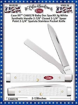 W.R. Case & Sons Cutlery CA60178 Case XX� Baby Doc SparXX Jig White Synthetic Handle 2-7/8" Closed 2-1/4" Spear Point 2-1/4" Spatula Stainless Pocket Knife