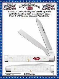 W.R. Case & Sons Cutlery CA60178 Case XX� Baby Doc SparXX Jig White Synthetic Handle 2-7/8" Closed 2-1/4" Spear Point 2-1/4" Spatula Stainless Pocket Knife