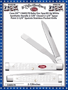 W.R. Case & Sons Cutlery CA60178 Case XX� Baby Doc SparXX Jig White Synthetic Handle 2-7/8" Closed 2-1/4" Spear Point 2-1/4" Spatula Stainless Pocket Knife