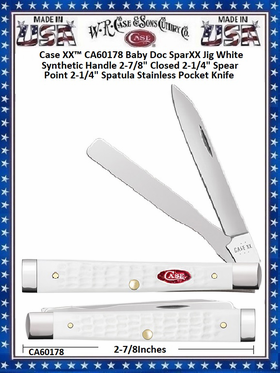 W.R. Case & Sons Cutlery CA60178 Case XX™ Baby Doc SparXX Jig White Synthetic Handle 2-7/8" Closed 2-1/4" Spear Point 2-1/4" Spatula Stainless Pocket Knife W.R. Case & Sons Cutlery CA60178 Case XX™ Baby Doc SparXX Jig White Synthetic Handle 2-7/8" Closed 2-1/4" Spear Point 2-1/4" Spatula Stainless Pocket Knife
