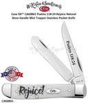 W.R. Case & Son's Cutlery CA60865 Case XX� Psalms 118:24 Rejoice Natural Bone Handle Mini Trapper Stainless Pocket Knife     