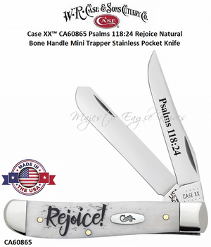 W.R. Case & Son's Cutlery CA60865 Case XX� Psalms 118:24 Rejoice Natural Bone Handle Mini Trapper Stainless Pocket Knife     