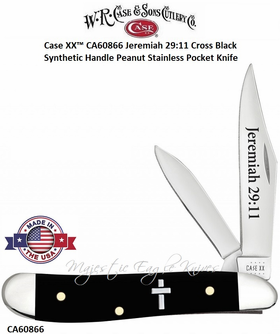 W.R. Case & Son's Cutlery CA60866 Case XX� Jeremiah 29:11 Cross Black Synthetic Handle Peanut Stainless Pocket Knife    