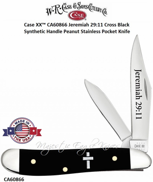 W.R. Case & Son's Cutlery CA60866 Case XX� Jeremiah 29:11 Cross Black Synthetic Handle Peanut Stainless Pocket Knife    