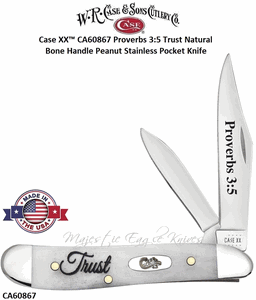 W.R. Case & Son's Cutlery CA60867 Case XX� Proverbs 3:5 Trust Natural Bone Peanut Stainless Pocket Knife 