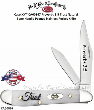 W.R. Case & Son's Cutlery CA60867 Case XX� Proverbs 3:5 Trust Natural Bone Peanut Stainless Pocket Knife 