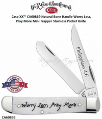 W.R. Case & Son's Cutlery CA60869 Case XX� Natural Bone Handle Worry Less, Pray More Mini Trapper Stainless Pocket Knife     