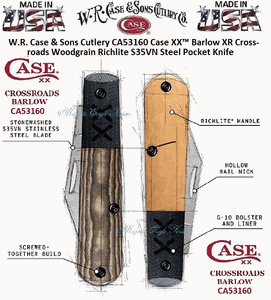 W.R. Case & Sons Cutlery CA53160 Case XX� Barlow XR Crossroads Woodgrain Richlite S35VN Steel Pocket Knife